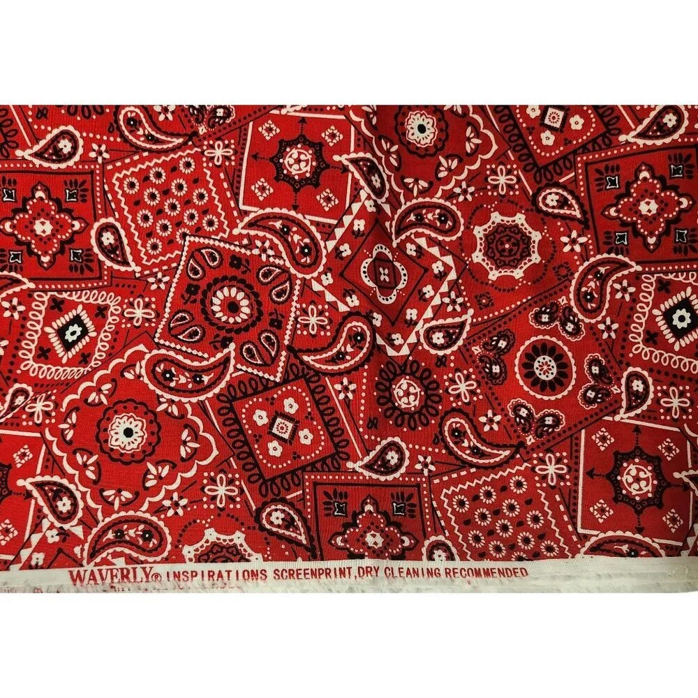 Red Bandana Cotton Fabric 44” Wide By The Yard Paisley Western Print Sewing Mate